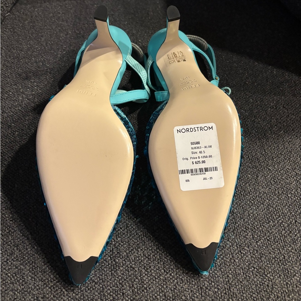 Fendi Slingback Organza Blue Metallic Sequin Pumps (sz 40.5) - Picture 2 of 6